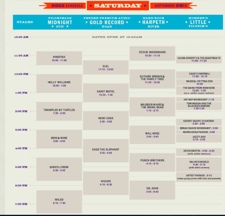 Pilgrimage Festival Full Schedule Williamson Source