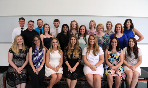 Front row, left to right: Lauren-Ashlee Armstrong (Centerville), Kimberly Foster (Lawrenceburg), Sarah King (Shelbyville), Lindsay “Jordan” Carter (Franklin), Shelby Wells (Pulaski), Taylor Sutherland (Lawrenceburg), Carrie Hobbs (Lynnville). Second row, left to right: Thomas (TJ) Tuten (Centerville), Shelby Skelton (Hohenwald), Doli Patel (Hohenwald), Samantha Smithson (Columbia), Heather Gamble (Loretto), Miranda “Paige” Phillips (Culleoka). Third row, left to right: Coby Carroll (Hohenwald), Justin Busby (Lawrenceburg), Thomas “Camp” Myers (Franklin), Allison Weathers (Mount Juliet), Julie Tucker (Tullahoma), Sarah Shedd (Spring Hill), Ashleigh Colvett (Mt. Pleasant). Not pictured: Marshall County resident, Victoria Earle (Lewisburg).