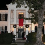 Lotz House at Christmas - Exterior with wreaths and guests