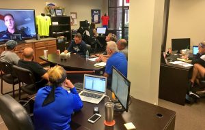 TSC staff during a Skype call at headquarters in Franklin.