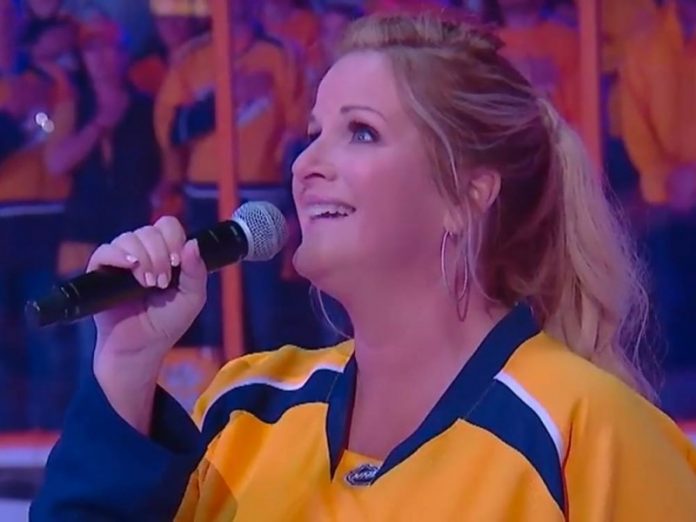 Trisha-Yearwood-sings-National-Anthem-before-Nashville-Predators-vs-Anaheim-Ducks-NHL-Playoffs-Game-6-2017-05-22 re-Nashville-Predators-vs-Anaheim-Ducks-NHL-Playoffs