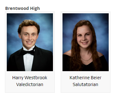 brentwood high valedictorian, salutatorian