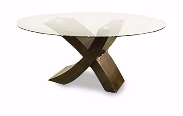 Contemporary Glass Top Table with Wooden Base