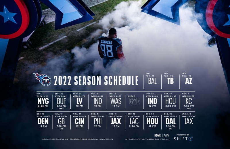 The Titans Have Four Prime Time Games in the 2022 NFL Season; Take a Look  at the Rest of the Schedule - Williamson Source