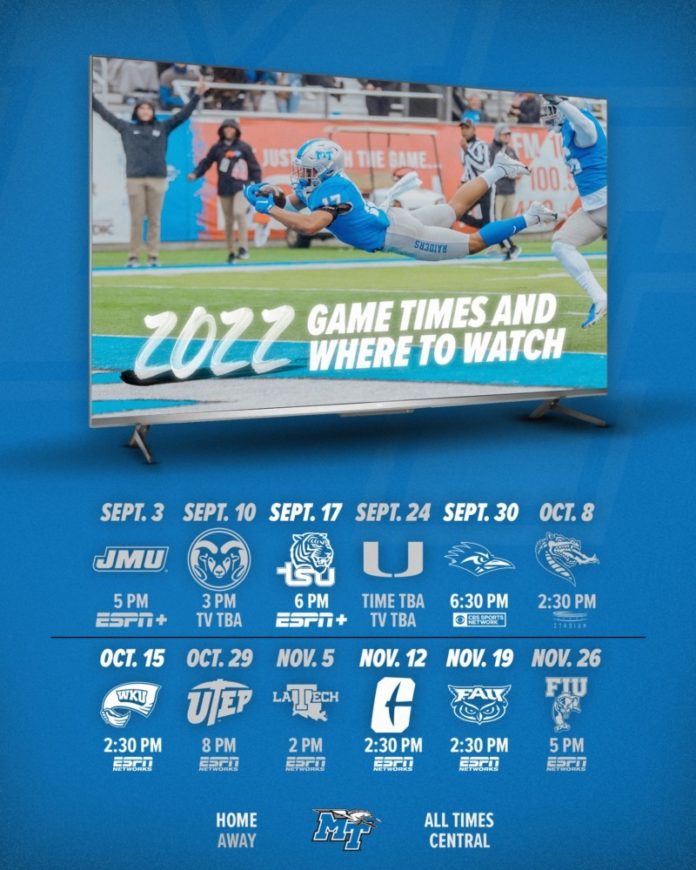 Take a Look at the MTSU Football Schedule for the 2022/2023 Season - Williamson Source
