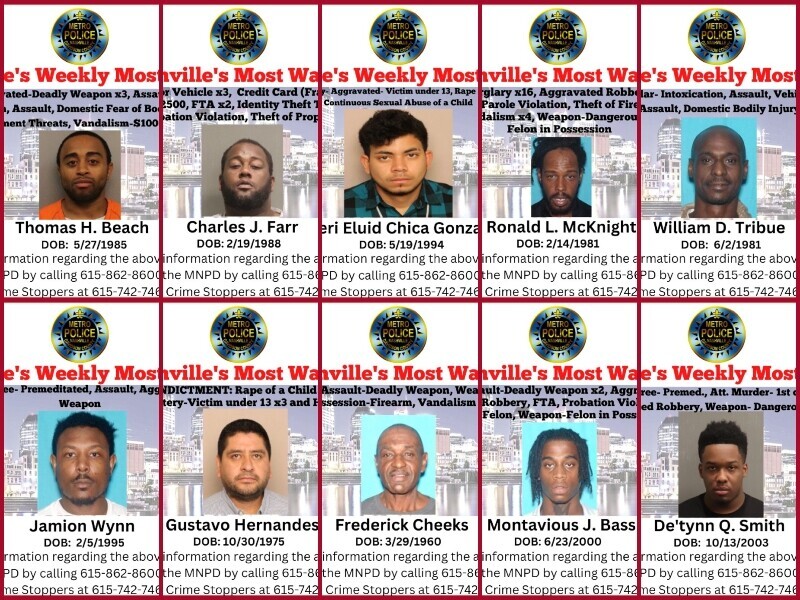 Nashville’s Weekly Most Wanted as of May 23, 2023 - Williamson Source