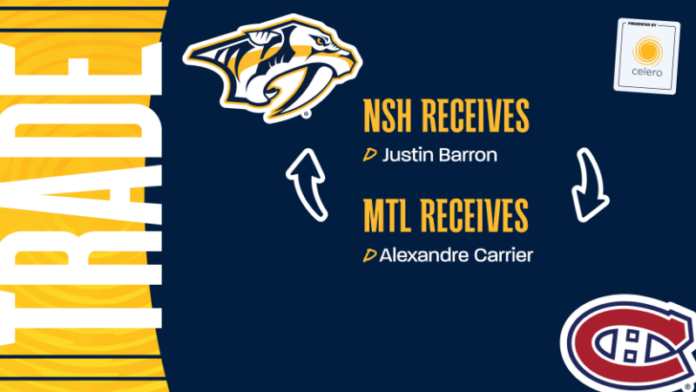 Predators Acquire Justin Barron From Montreal