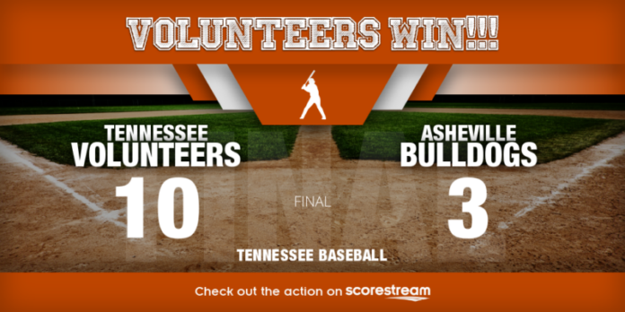 Asheville_vs_Tennessee_twitter_teamWins Tennessee Volunteers baseball, UNC Asheville Bulldogs, Lindsey Nelson Stadium, SEC baseball 2026, college baseball recap